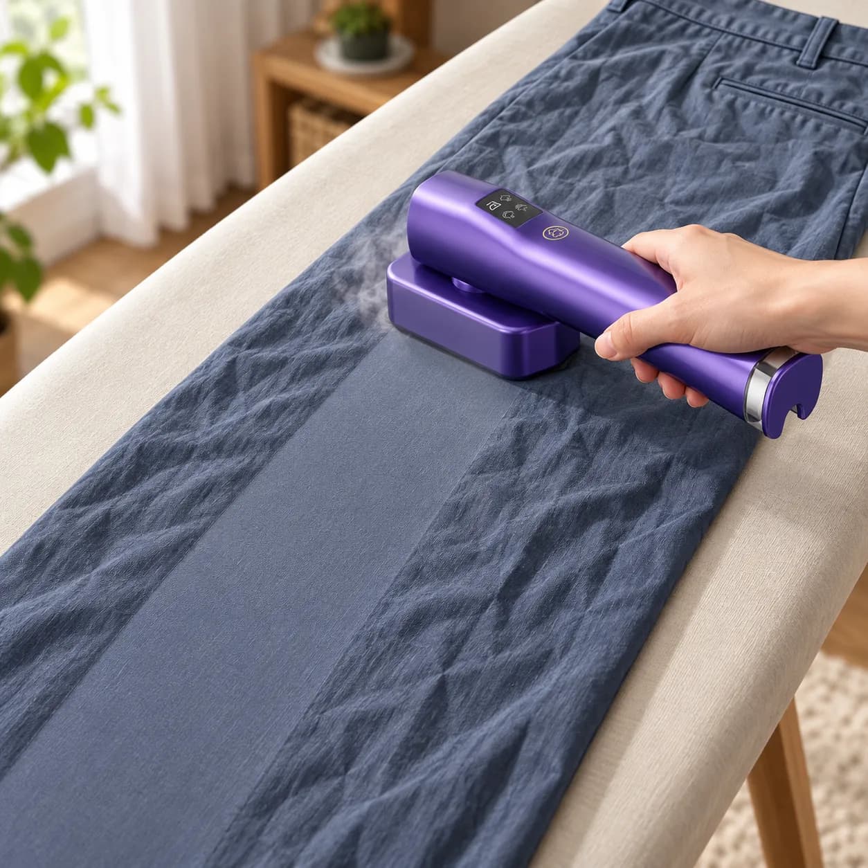 UltraSmooth steaming creased trousers flat on the board